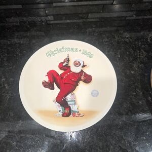 Christmas 1989 Santa Decorative Plate - Festive Red and Cream